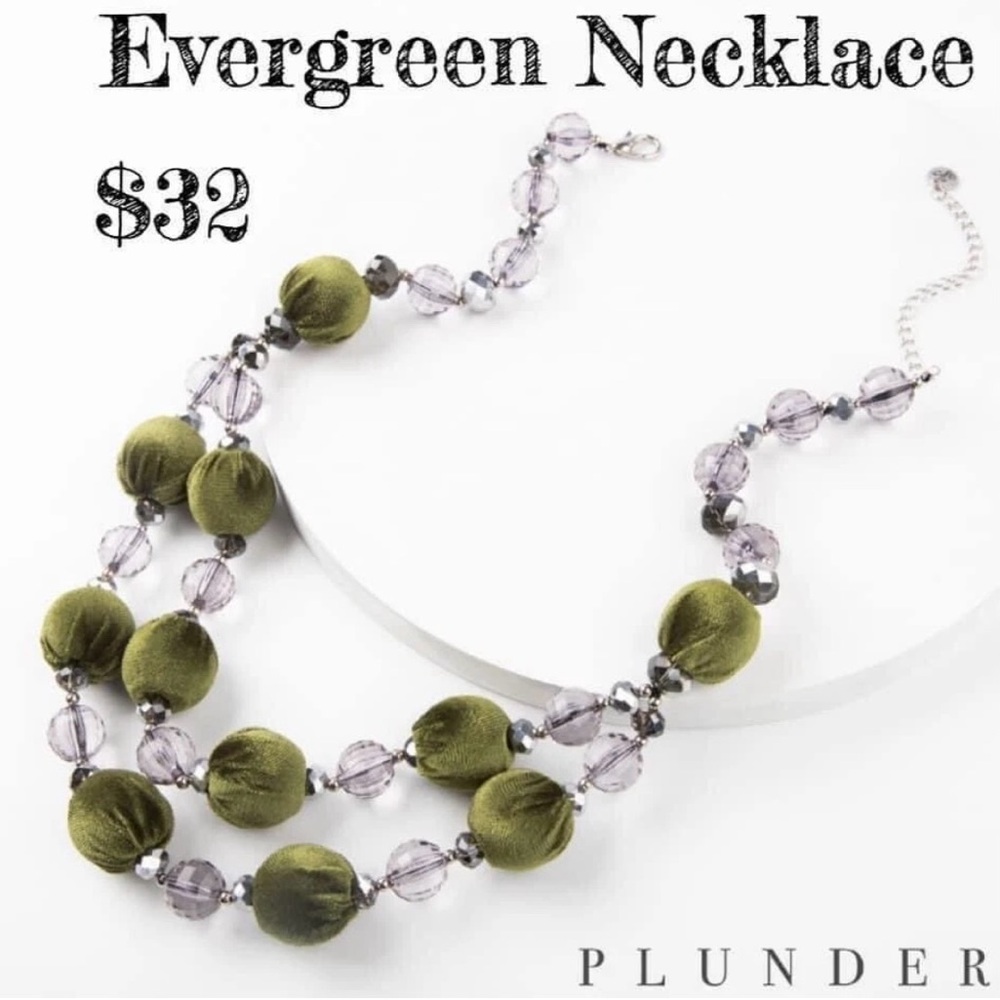 Plunder Evergreen Necklace - Olive and Gray Iridescent beads on a silver chain